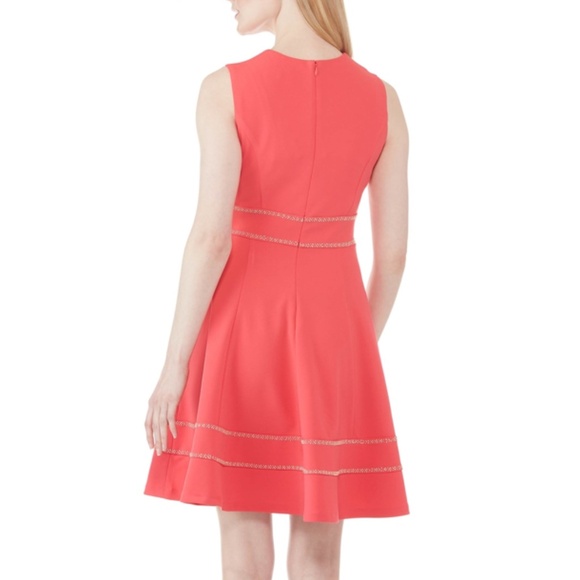 NEW CALVIN KLEIN SZ 6 DRESS FIT & FLARE COCKTAIL CORAL PEACH GOLDEN SEQUIN - Picture 2 of 16